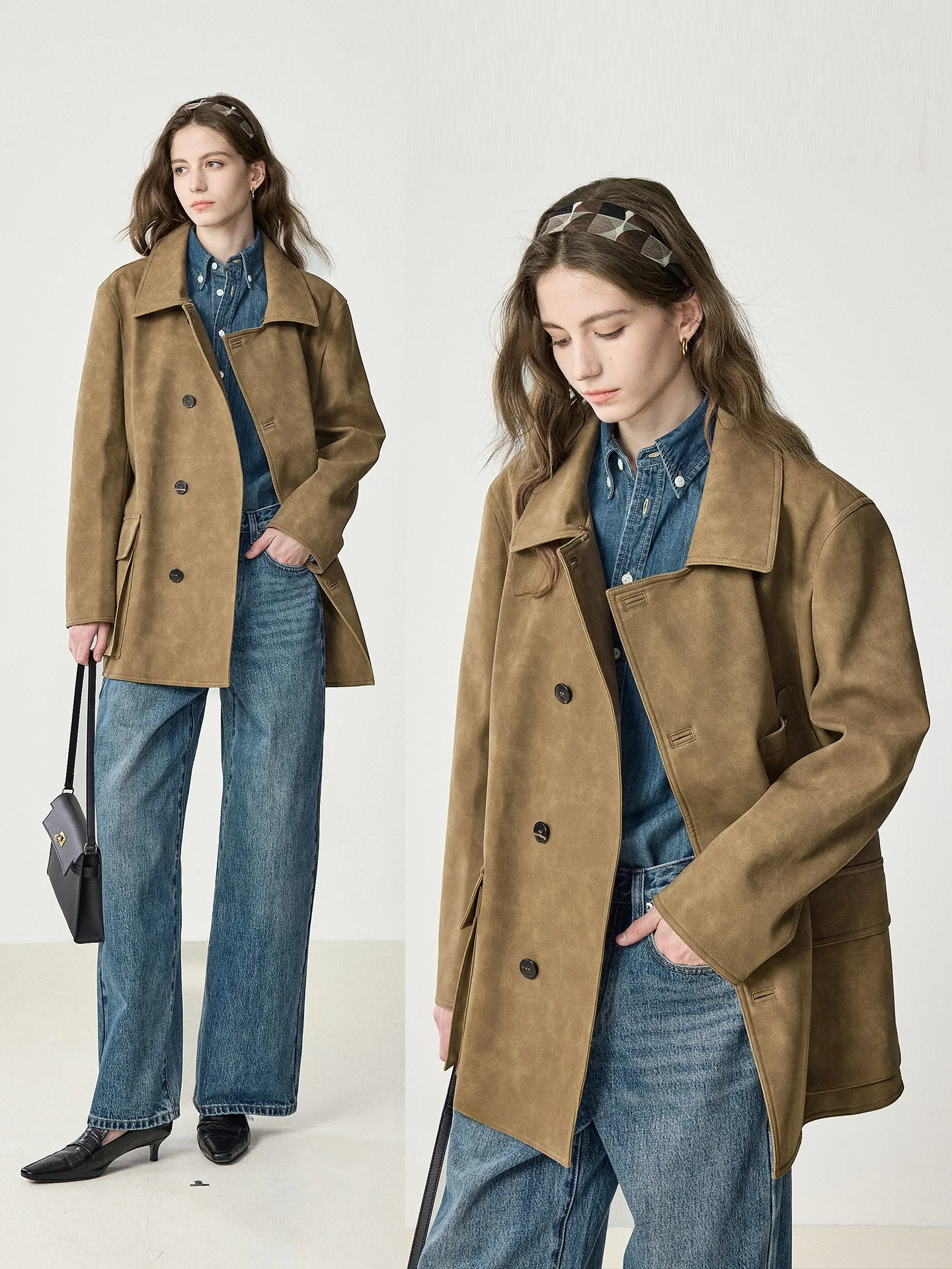 

FreshMoi Country Escape Fleece Lined Coat with Detachable Fur Collar And Multiple Pockets Casual Style Mid-Length Women's Jacket