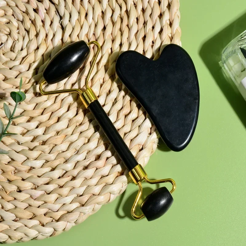 Rodillo de Jade Natural Guasha, raspador de piel, juego Facial, piedra reafirmante, antienvejecimiento, ojos hinchados, masajeador para cuello, antiarrugas