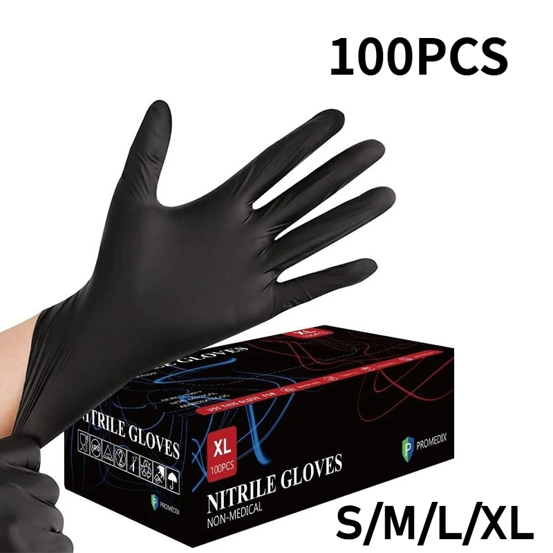

10/20/50/100pcs Disposable PVC Black Nitrile Gloves,Waterproof Latex Free,For Car Repair Food Safe Hair Dyeing Work Gloves