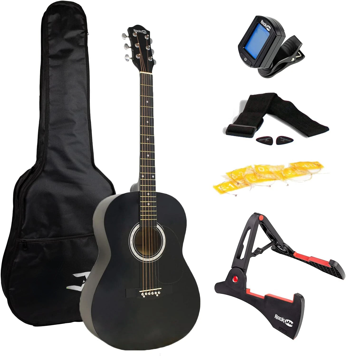 

Acoustic Guitar Superkit Includes Stand, Gig Bag, Tuner, Picks, Plectrum Holder, Spare Strings & Lessons 6 Pack, Right, Nat