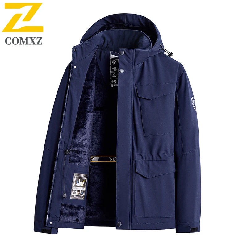 

Men's Cotton Jacket 2025 Fashionable Versatile Plus Velvet Thickened Cold Proof Warm Hooded Pike Coat Outdoor Casual Winter Coat