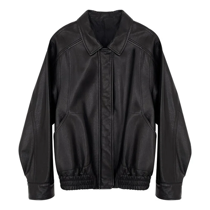 Nowa skórzana kurtka damska ze skóry owczej, wiosenna, na spotkanie gastronomiczne