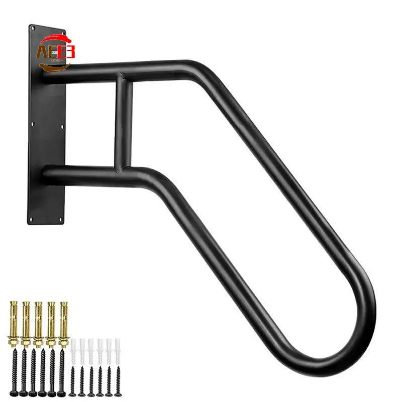 AEE3-1 قطعة درابزين درج أنبوبية آمنة باللون الأسود مناسبة لسلالم التثبيت على الحائط في الداخل والخارج #1