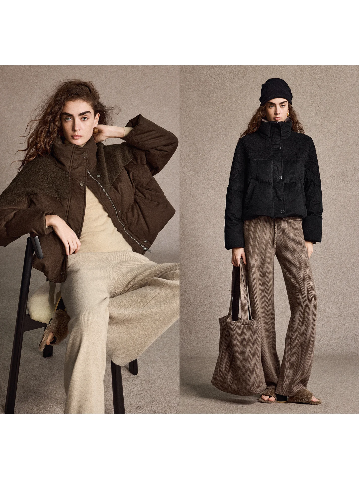 

Soft Luxury Goose down Jaet Small Cotton Quilt Two Colors Silk Camel Wool YR0289 Ele Chic Lightweight Autumn Winter Coat