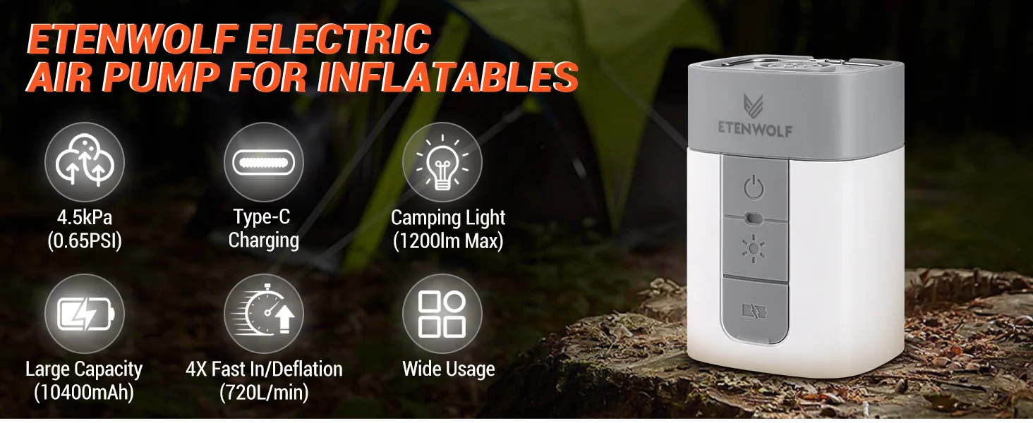 ETENWOLF AIR 5 PRO Elektrische Luftpumpe 720 LPM 4X Quick 10400 mAh Aufblasgerät & Entleerungsgerät Tragbare Luftpumpe für Pool-Schwimmkörper – Detail 12