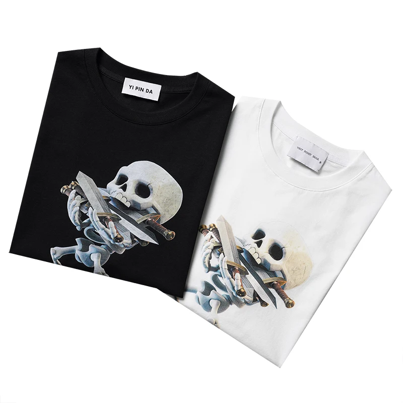 

Kornit direct spray printed skeleton sword trendy brand versatile short sleeved fashionable couple casual loose cotton T-shirt