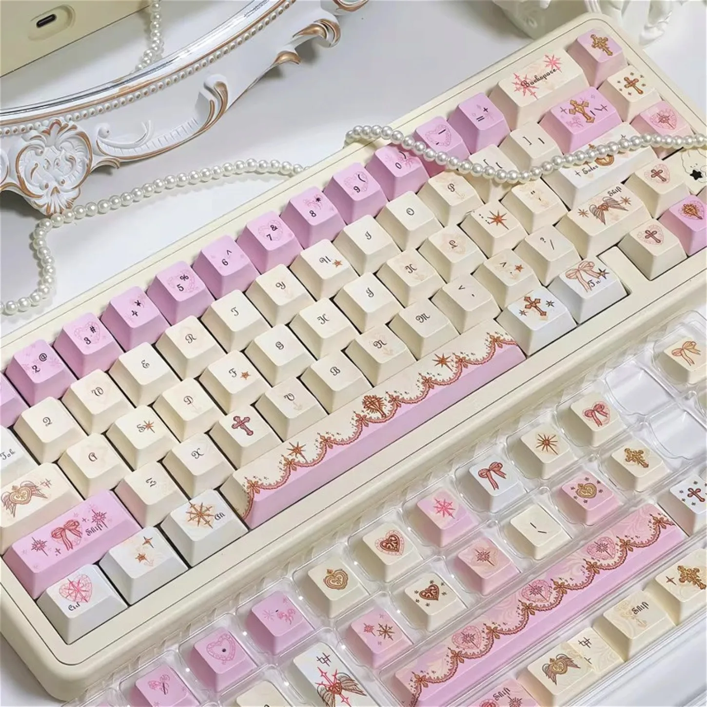 

133 Keys Angel's Lie Theme Pink Cute Girl PBT Keycaps Cherry Profile High Appearance Fit Mechanical Keyboard Gift
