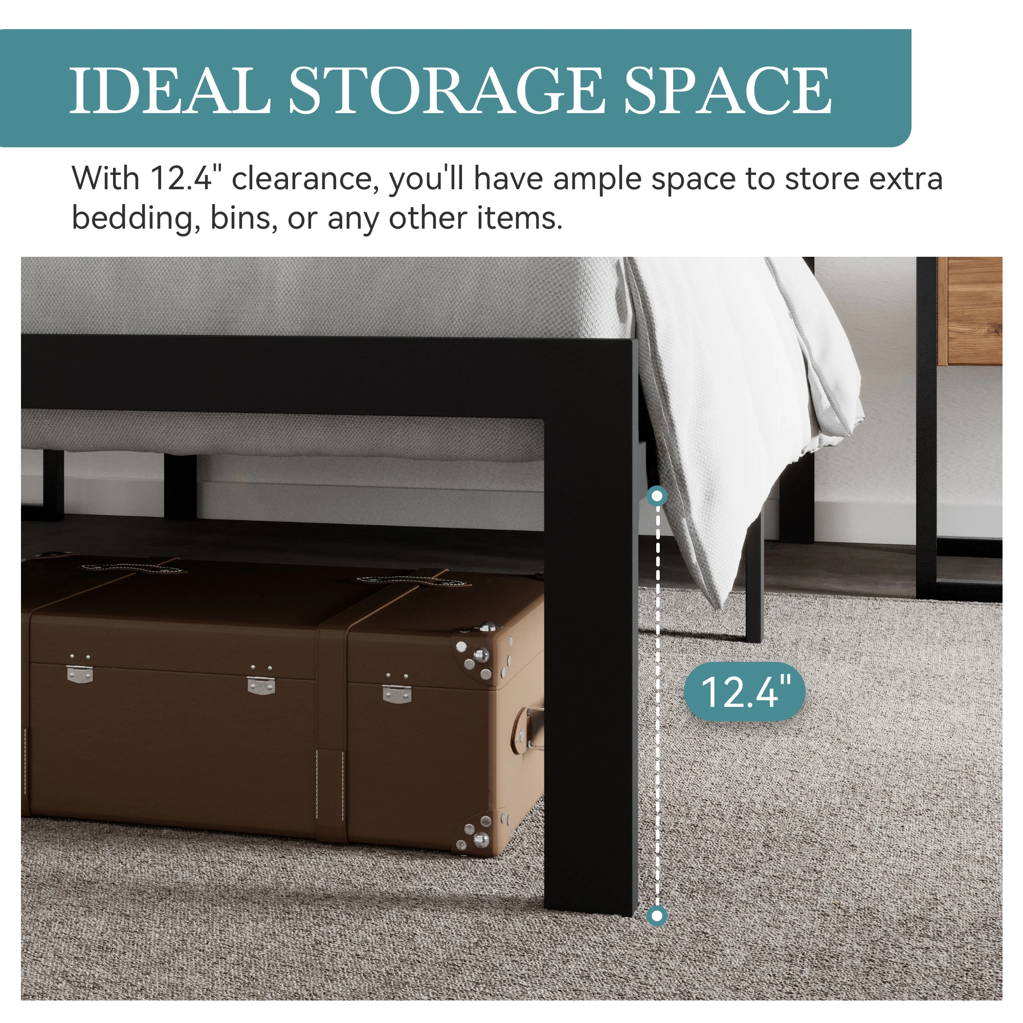 إطار سرير معدني من HOOMIC، لوح رأسي منجد بخياطة مربعة، زر كلاسيكي معنقدة، جلد صناعي، لا حاجة إلى صندوق زنبركي