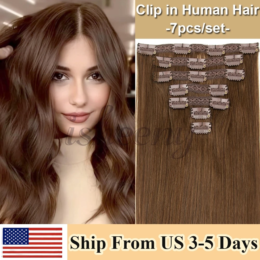 7pcs/set Clip in Human Hair Extensions 12-24 inches Natural Straight Machine Remy Hair Invisible Clip Hair Full Head 100-120G