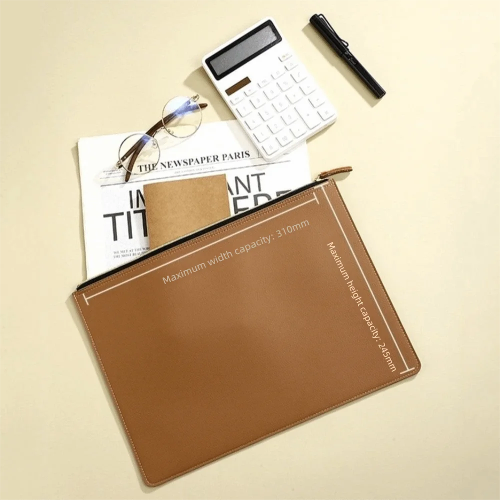 Cartella di file A4 in pelle PU moda Borsa con cerniera Borsa per documenti impermeabile Borsa per informazioni a colori multipli di alta qualità Conferenza
