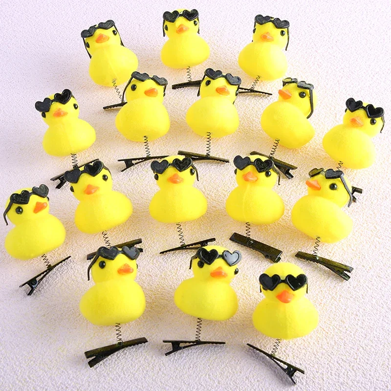 10/20/50/100Pcs/lot Plush Little Yellow Duck Hairpin Cartoon Animal Spring Hair Clip Kawaii Duckbill Clip Cute Bowknot Headwear