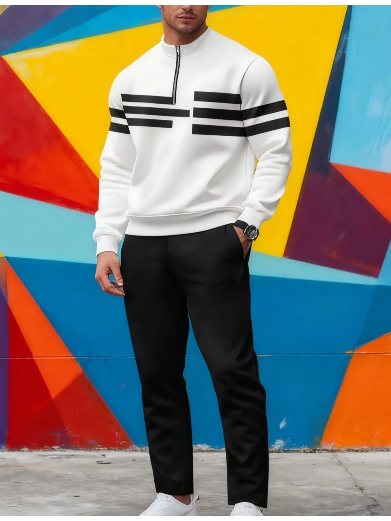 2-piece set, European and American men's fashionable sports long-sleeved top and long pants set