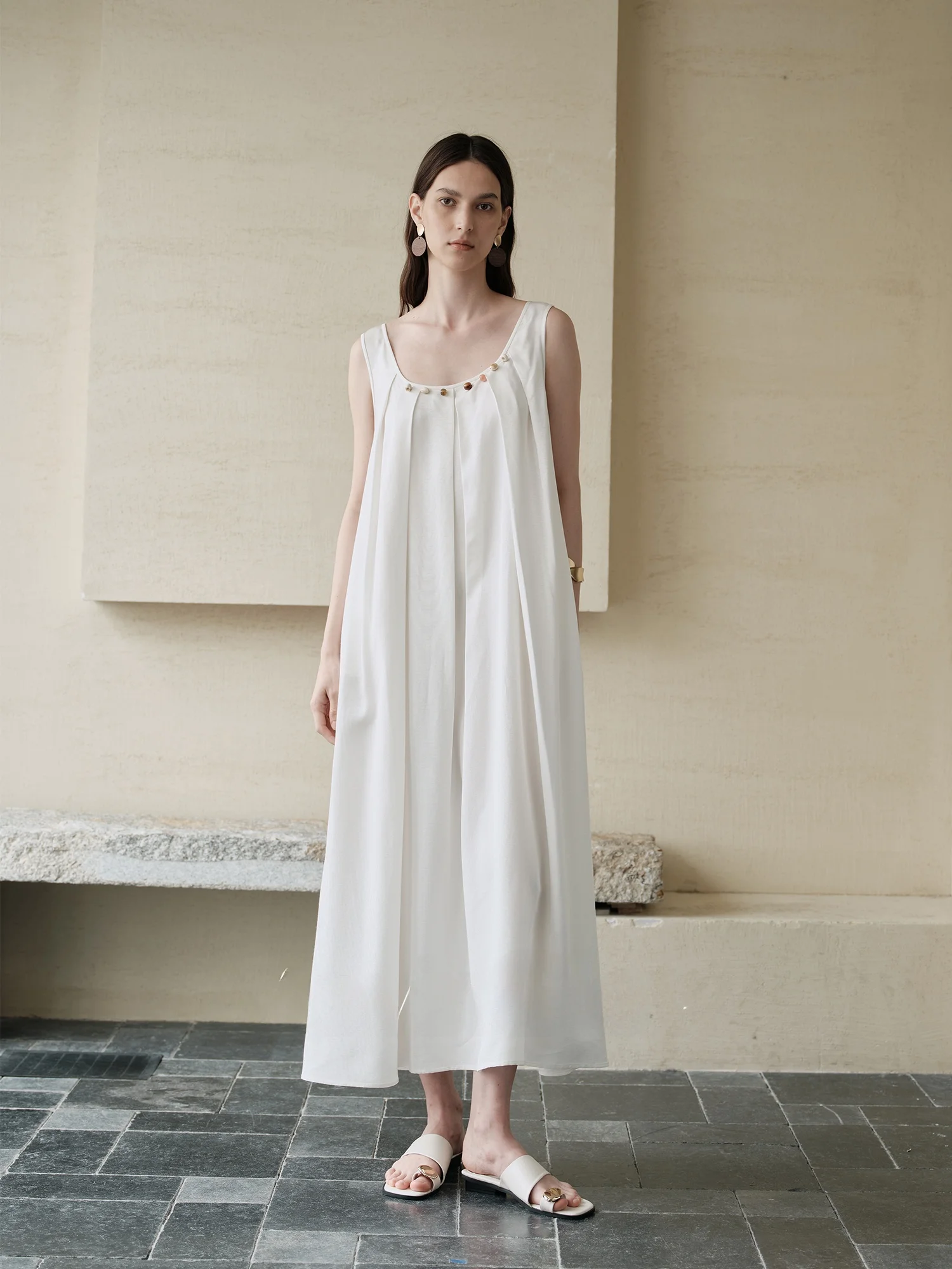 

Loose Fit Beaded Large Collar Cotton Tank Dress Casual Style A-Line Skirt for Women Summer Season Chinese Manufacturer