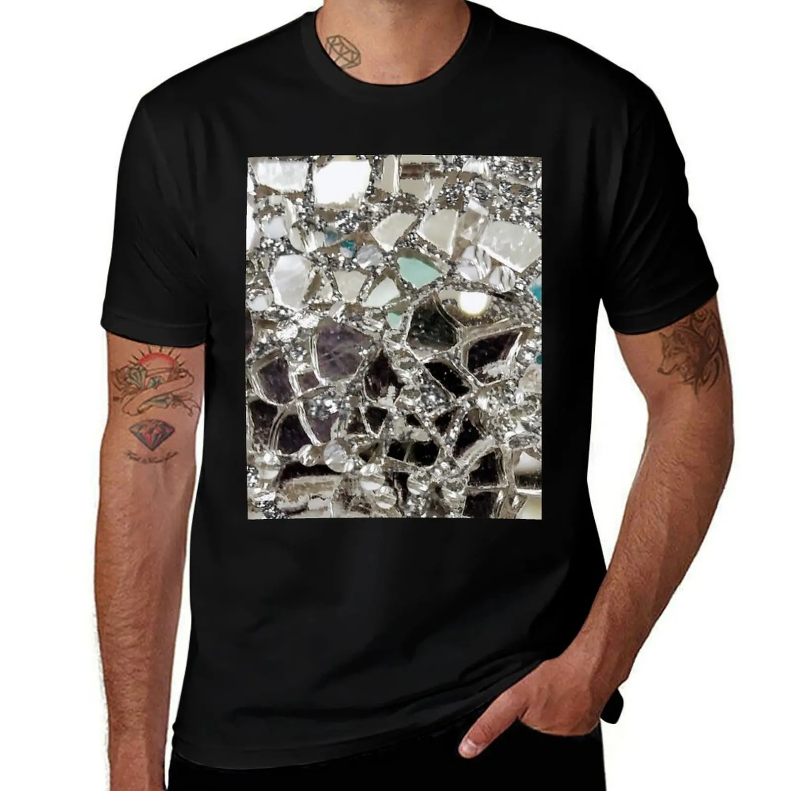 

Photographic Image Sparkly Silver Glitter, Glass and Mirror T-Shirt man t shirt cotton high quality t shirt man plain T-Shirt