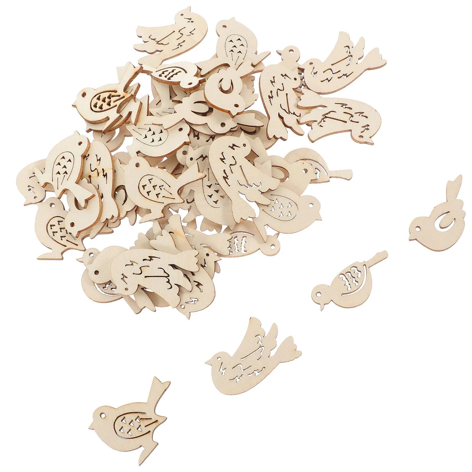 50 Pcs Wooden Bird Pendant Shape Slice Cutouts For Crafts Decor Blank Slices Embellishment