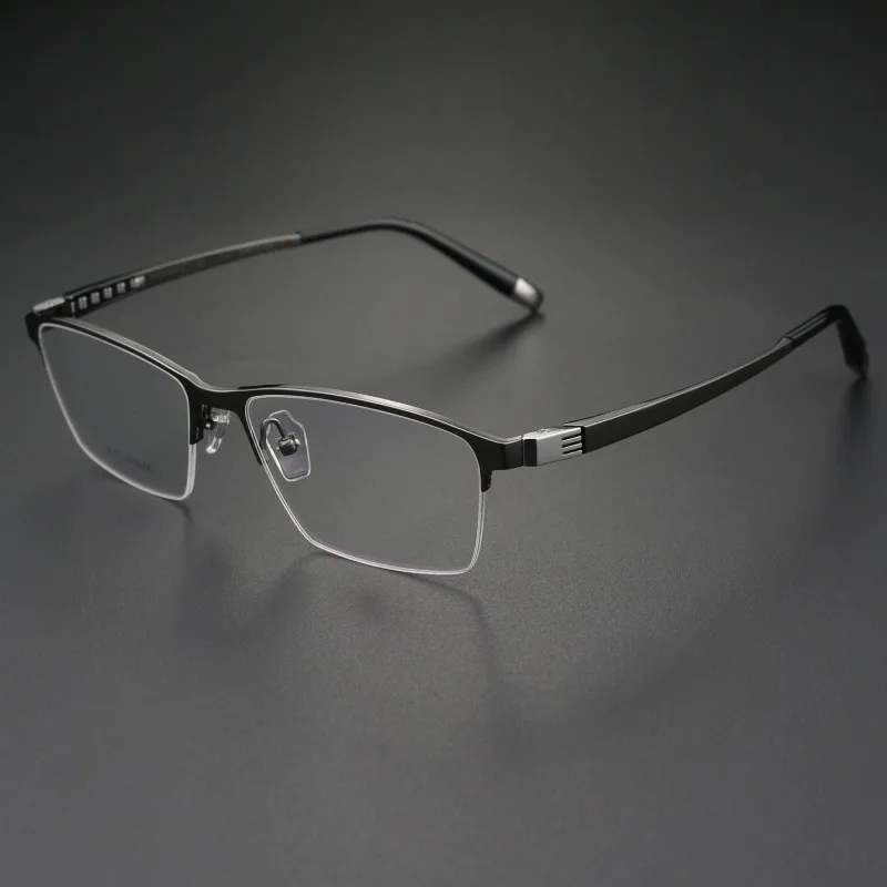 Men's Business Half Frame Fashionable and Simple Pure Titanium Big Face Light Can Be Matched with Myopia Anti-blue Glasses