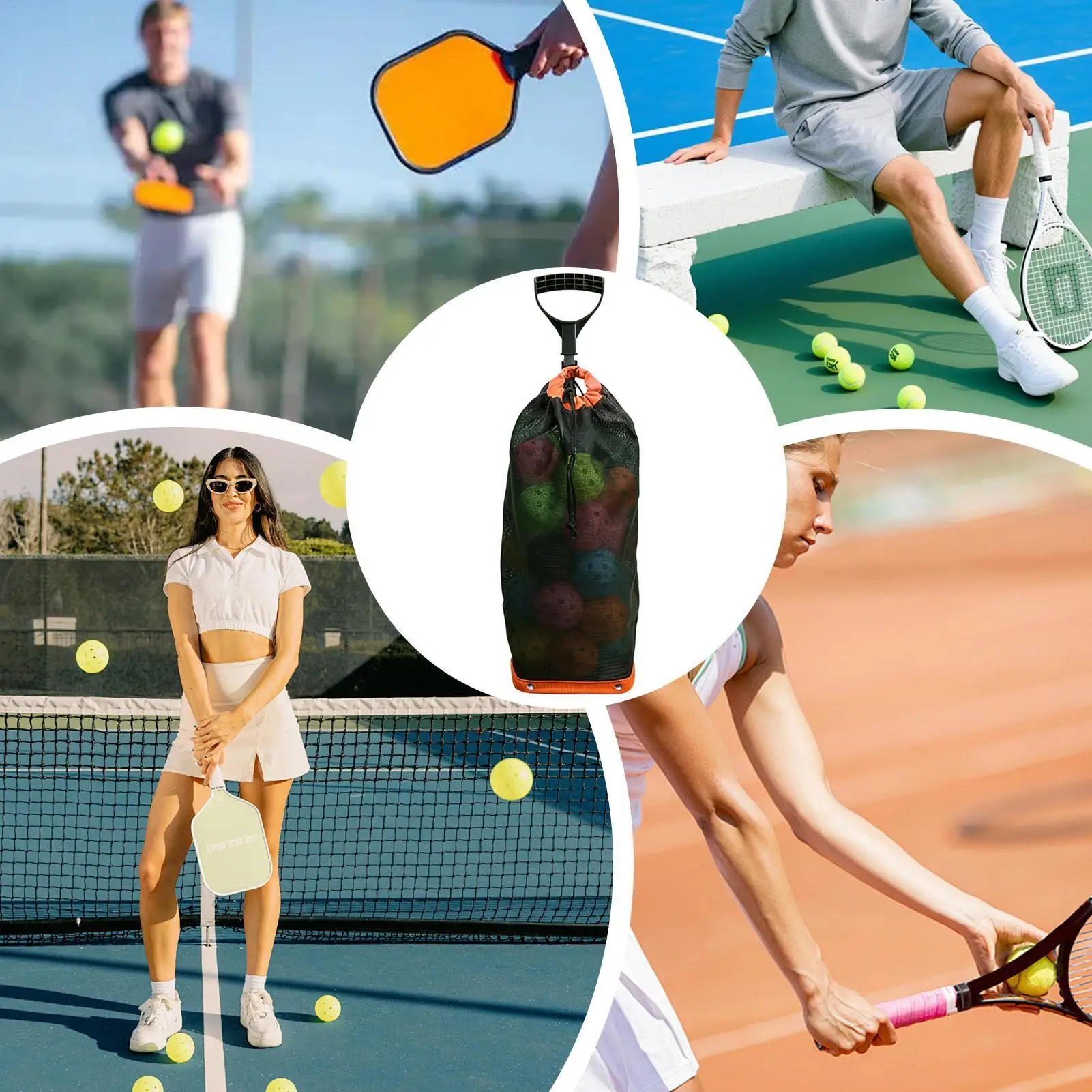 Pickle Ball Picker Basket Telescopic Handle Adjustable Compact Tennis Ball Retriever Basket for Men Women Boys Girls Youth Teens