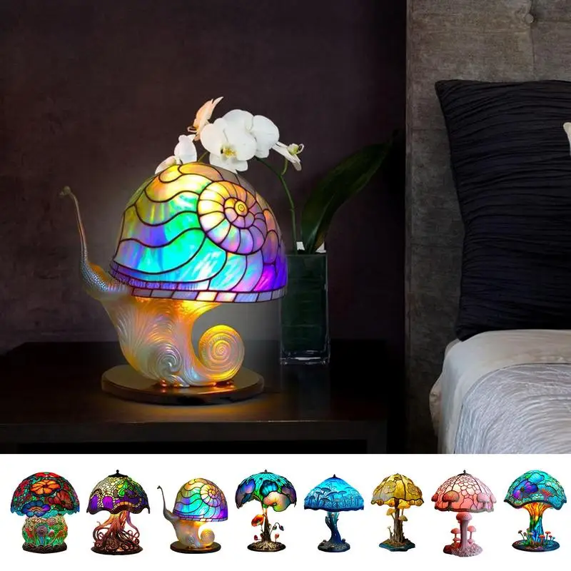 Colored Mushroom Lamp Decor Plant Design Home Table Decoration Resin Plant Shape USB Charging Bulb Lamp Dark Decor For Kitchen