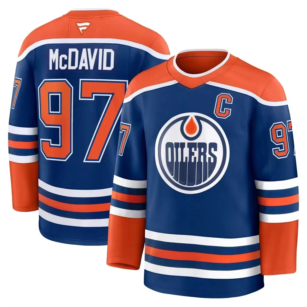 2026 Edmonton Oilers Connor McDavid 97# Ice Hockey Jersey, Unisex Mesh Breathable Long Sleeves Jersey, Men Quick Drying Shirt