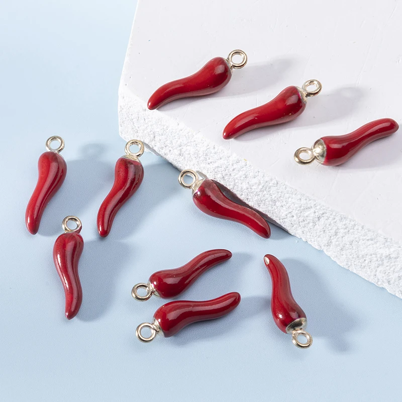 sansango 10pcs Red Chili Enamel Charms Alloy Metal Gold Color Pepper Pendants For DIY Crafting Earring Bracelet Necklace Jewelry