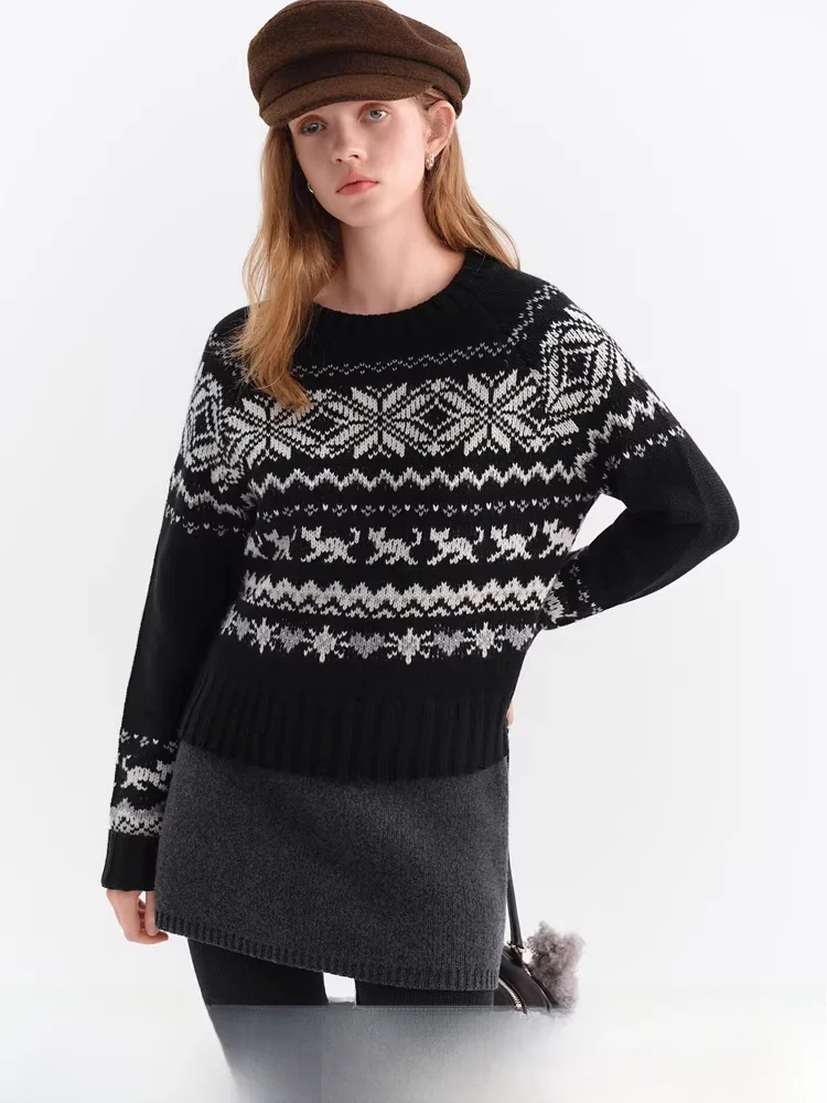 

V-Ne Knitted Sweater Women's Pullover Soft Wool Blend Long Sve Animal Patterned Casual Sle round Ne Design
