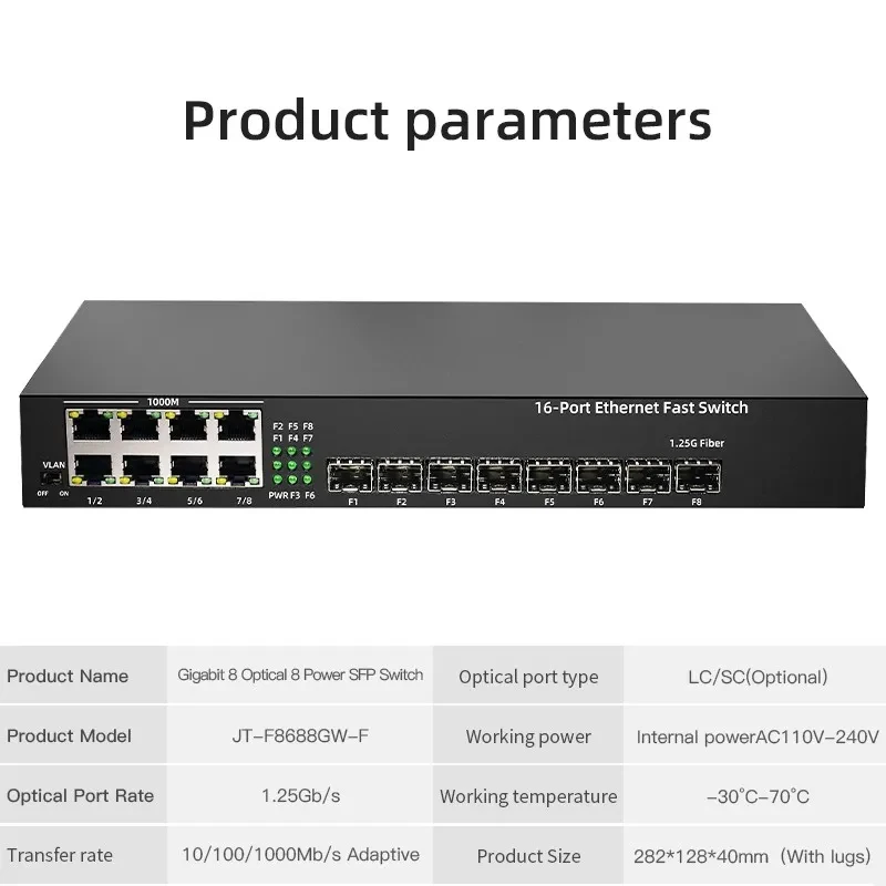 JT-COM conversor de mídia gigabit 1 porta sfp para 2 rj45 fibra óptica gigabit, gpon/epon olt ethernet para câmera ip 10/100/1000m