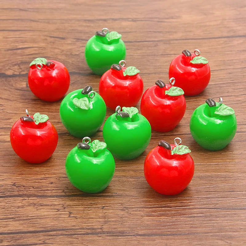 5Pcs 24*25MM 2 Color 3D Fruit Resin Apple Charms DIY For Necklaces Pendants Earrings Making Handmade Craft Jewelry Accessories