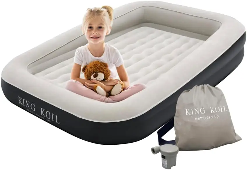 King Koil Luxury Inflatable Toddler Travel Bed With Built-In Safety Bumper, Portable Air Mattress Airbed For Kids Travel,