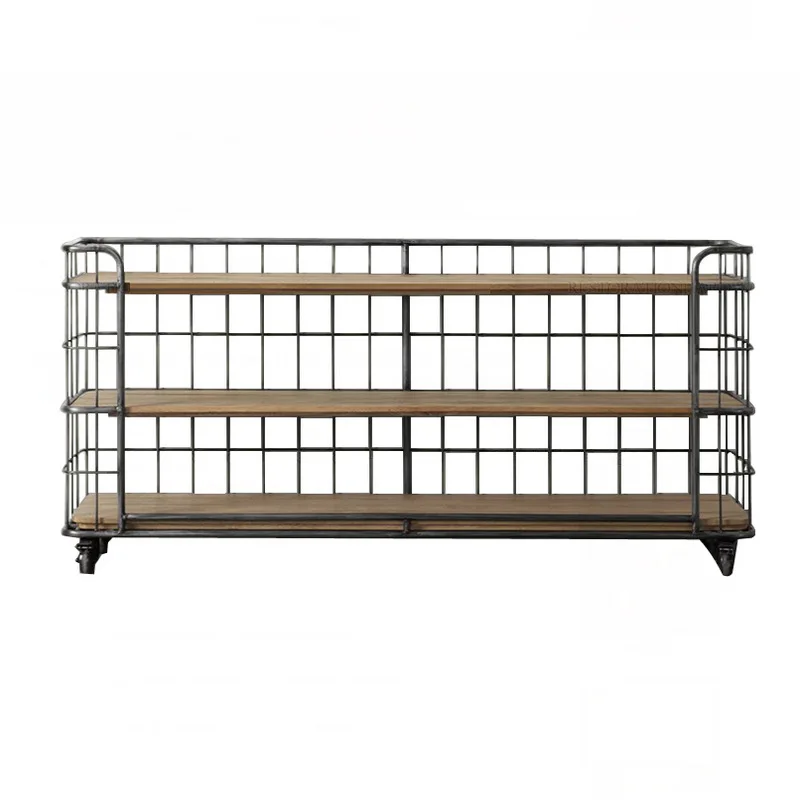 

American, wrought iron, side rack, retro, solid wood, display, bookshelf, shelf, removable