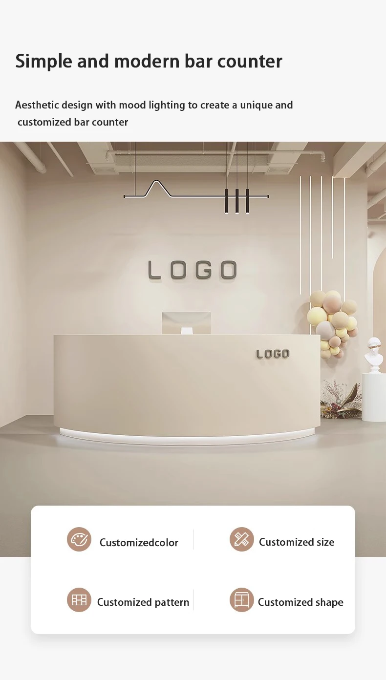 Customized LOGO Front Desk Modern Simple Paint Cashier Beauty Salon bar Reception Desk