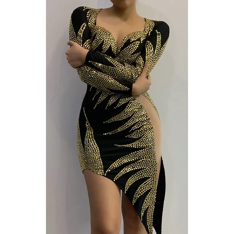 เครื่องแต่งกายเครื่องแต่งกายวันเกิด Rhinestone Feather ชุดตาข่ายสีแดงชุดราตรี Elegant Vestidos Para Festas De Luxo Body Transparente Flecos