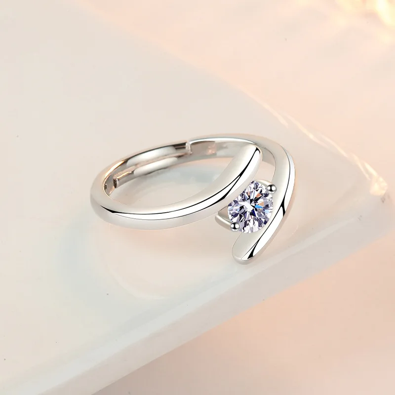Women's 925 Sterling Silver Zircon Adjustable Engagement Ring, Elegant