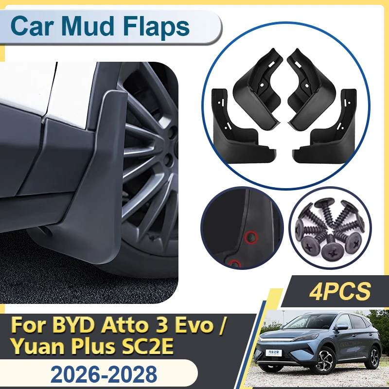 Auto-Schmutzfänger für BYD Atto 3 Evo Yuan Plus SC2E 2026 2027 2028 Spritzschutzbleche Auto-Kotflügel Kratzfeste Zubehörteile