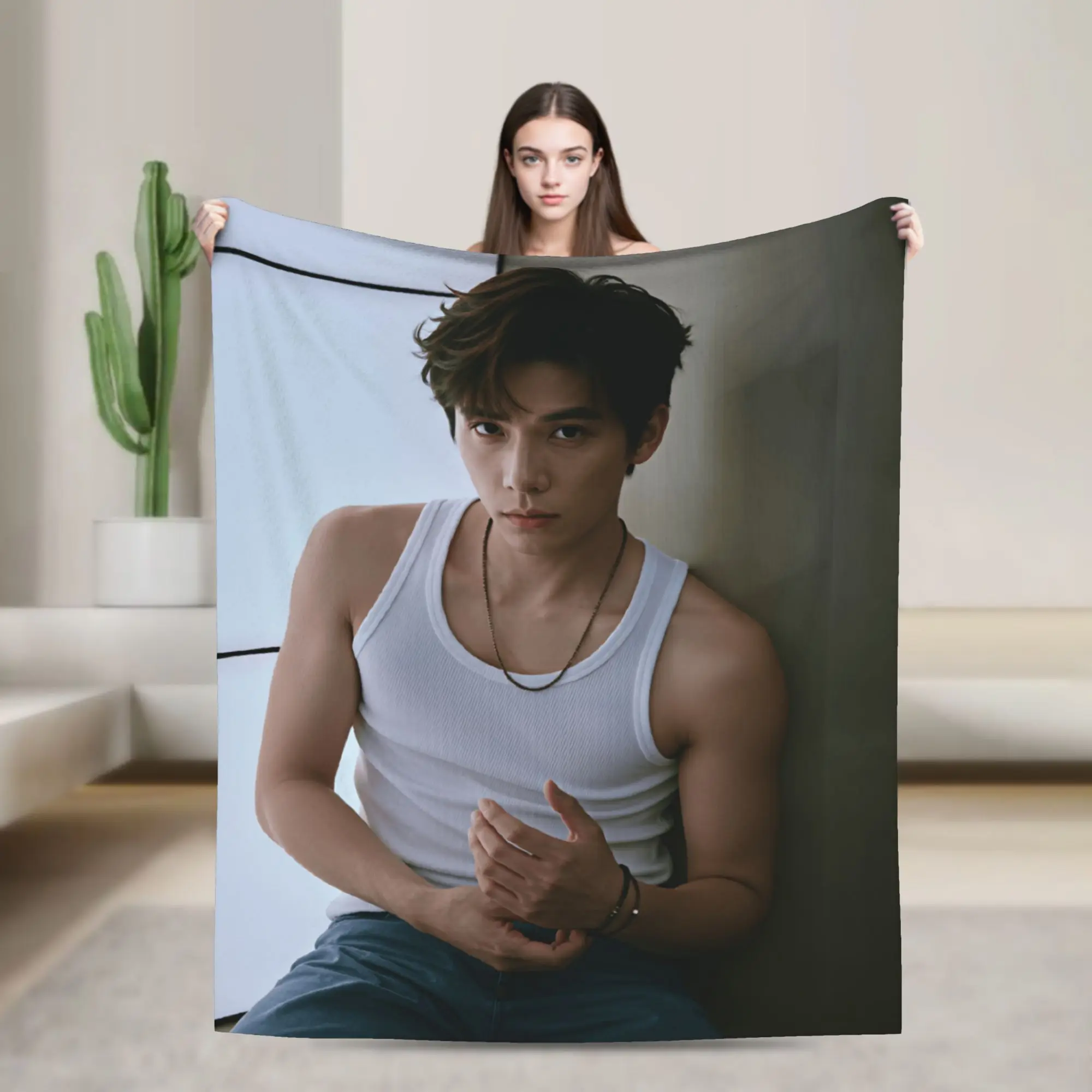 Wang Anyu Actor Throw Blanket Warm Comfy Graphic Blanket  For Bedroom Travel Car Flannel Bedspread Bed Cover