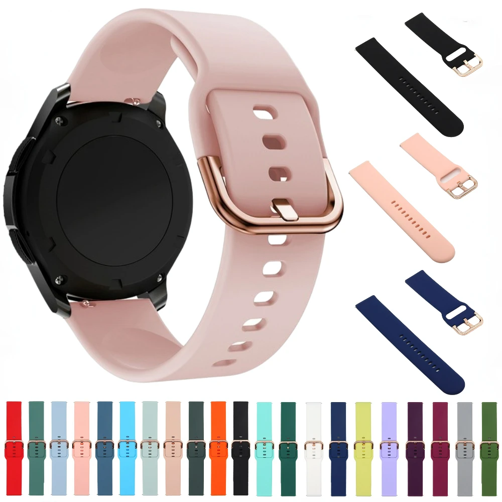 

Rose Gold Buckle Strap For Samsung Galaxy Watch 46mm 42mm/Active 2 Huawei 3/GT2 Bracelet for Amazfit GTR 22mm 20mm Silicone Band