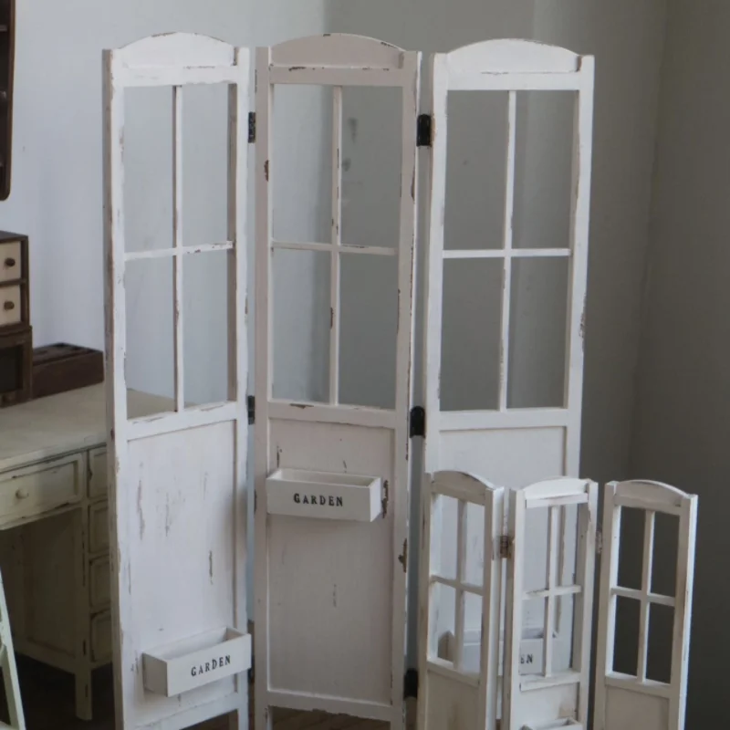 소박한 미니어처 룸 디바이더 스크린 빈티지 정원 파티션 도어 DIY 공예 1:6 BJD 요정 정원 장식을위한 인형 집 가구