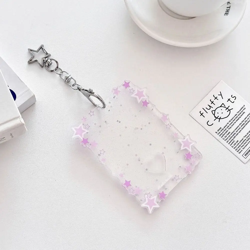 New 3 inch Photocard Holder Acrylic Sparkling Stars Keychains Gift Mini Bag Pendant