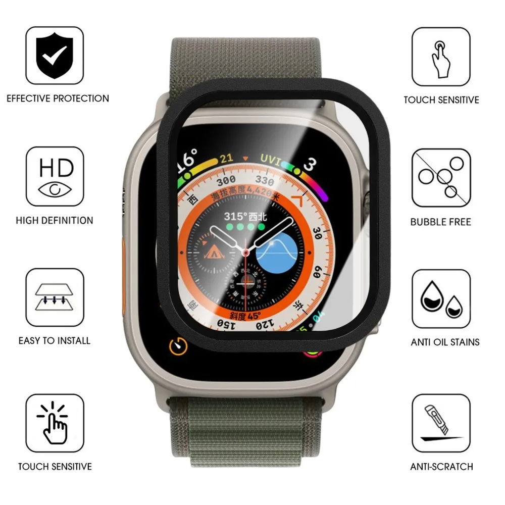 3-1 шт. для Apple Watch Ultra 49 мм, рамка из титанового сплава, закаленное стекло, защита от царапин, защита экрана для IWatch Ultra2 Ultra3