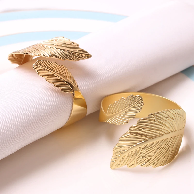 1Pc Napkin Rings Creative Leaves Feather Napkin Rack Wedding Party Festivals Christening Dinner Table Metal Napkin Holder