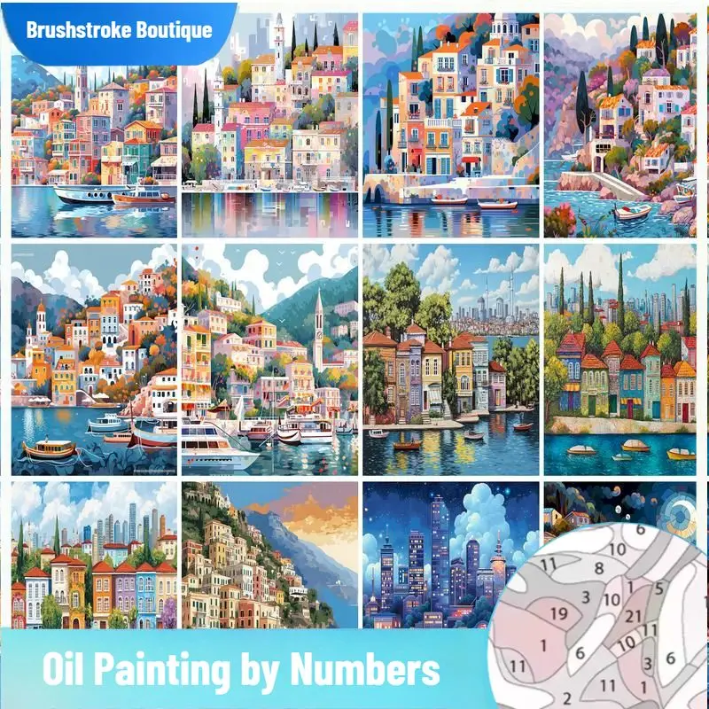 Brushstroke  frameless  Acrylic Painting By Numbers Seascape Coloring On Numbers For Adults Diy Gift Home Decoration Paint Kit F