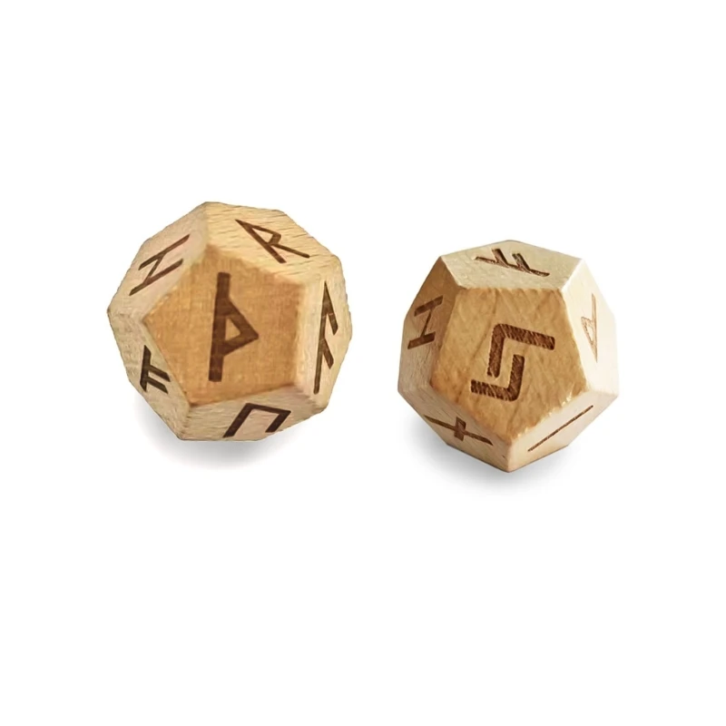 2Pcs 12-Sided Rune Dices Polyhedral Dices Wood Astrological Dices Board Game Dices Constellations Divinations Accessorys