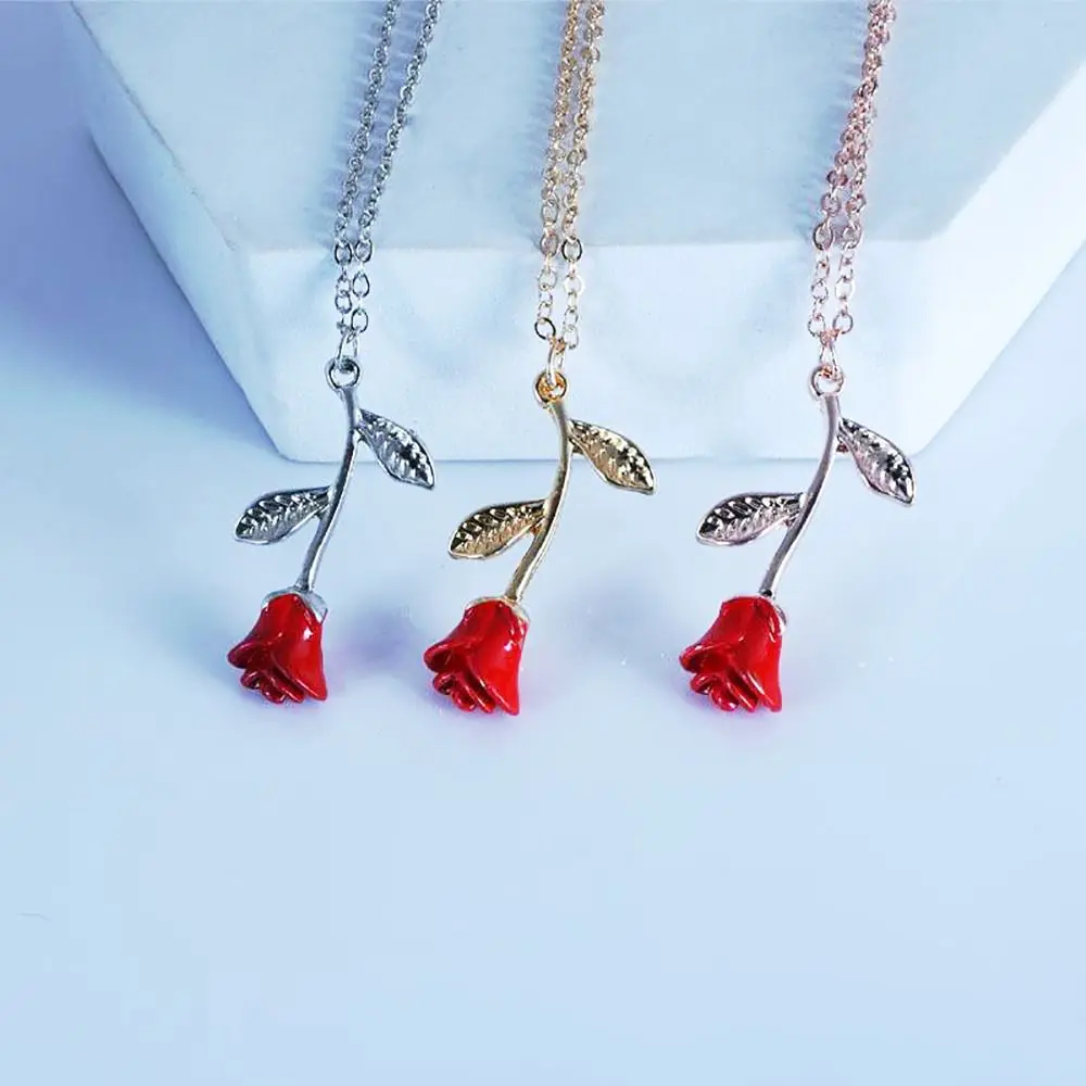 특별 디자인 레드 로즈 레드 로즈 오일 드롭 합금 기품 있는 창의적인 오일 드롭 여성용 뷰티