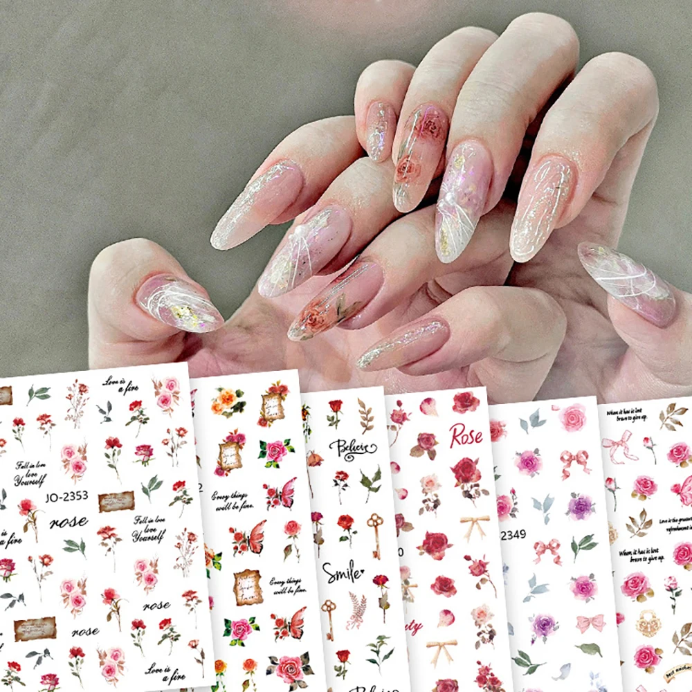 

Colorful Nail Stickers Self Adhesive Art Accesoires Transfer Sliders DIY Flower Decals Deco Sticker Supplies Stick On Nails