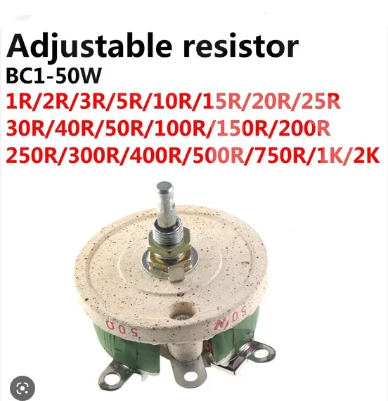 50W BC1 high Power rheostat rotary variable wire wound Disc shape Adjustable resistor Sliding 1R 2R 3R 5R 10R 15R 20R 25R 30R 40