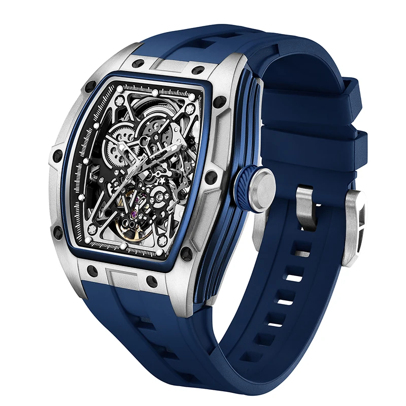 الساعات الميكانيكية الجوف خارج الحركة التلقائية ساعات المعصم للماء سيليكون حزام الساعات تصميم DG