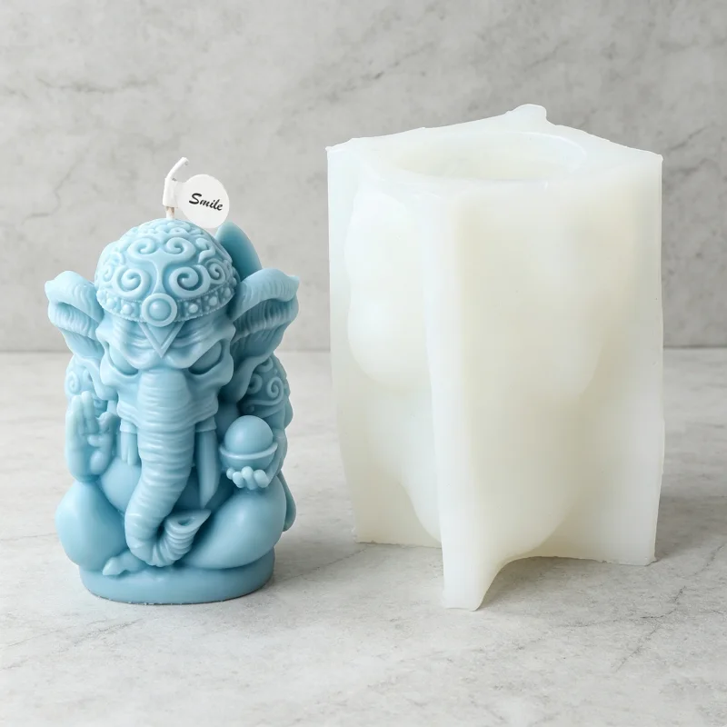3D Cute Mythical Elephant Silicone Candle Mold, Crown Yoga Elephant Wax Mould for DIY Candle Soap Resin Plaster Home Decor Gifts