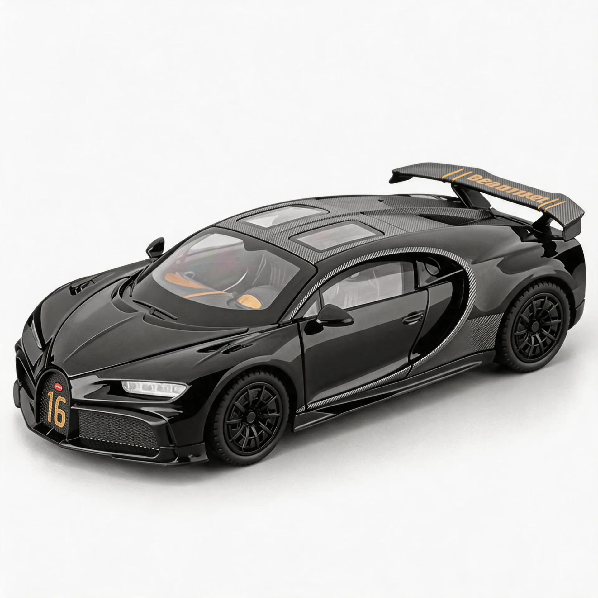 1:24 Scale Chiron Diecast Alloy Supercar Pull Back Light Sound Glossy Paint High Grade Texture Educational Toy