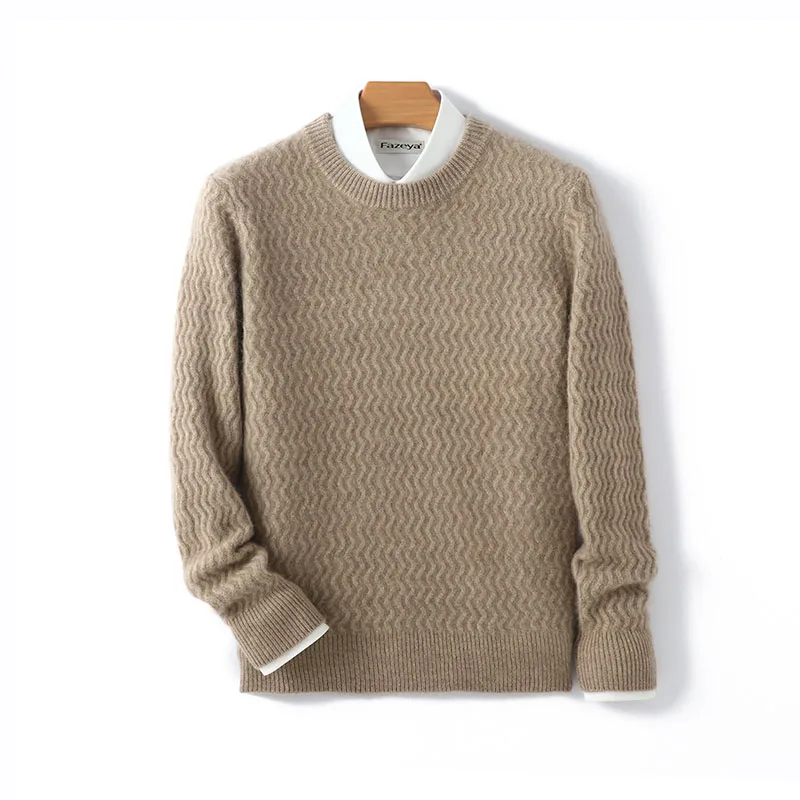 

Winter New 100% Pure Wool Sweater Men's Round Neck Jacquard Thickened Sweater Business Casual Loose Wool Knitwear