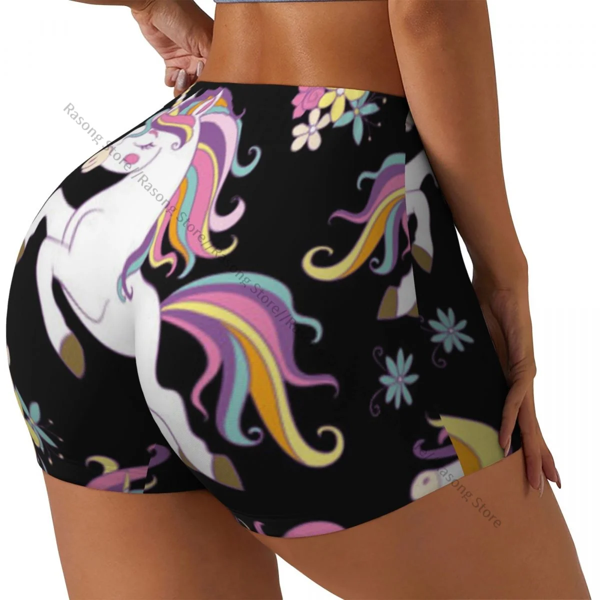 

Женские шорты для йоги с эффектом лифтинга ягодиц и принтом единорогов, комфортные для фитнеса и тренировок в спортзале
