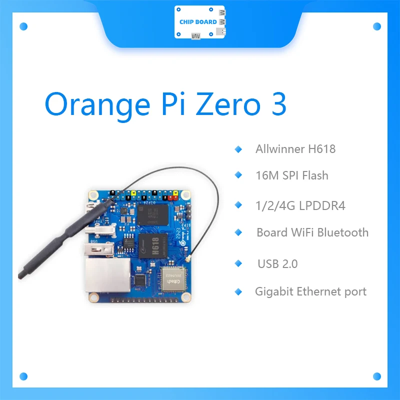 Orange Pi Zero 3 4GB RAM Allwinner H618 64-Bit WiFi 5 + BT5.0 LPDDR4 16MB SPI Flash Gigabit Ethernet Android 12 TV Ubuntu 22 OS